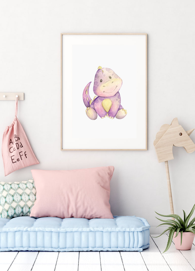 Kinderzimmer Poster mit Dinosaurier Bild hochwertiger Kunstdruck für Kinder