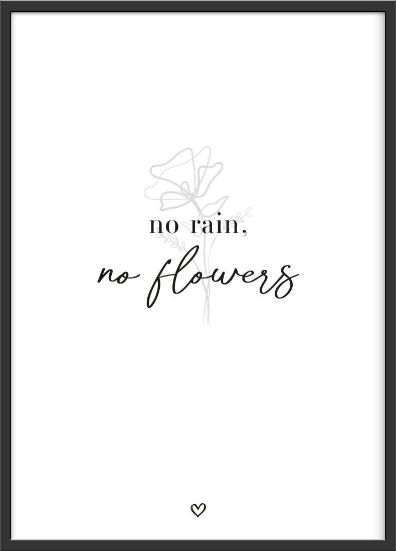 No rain no flowers motivaiton spruch poster