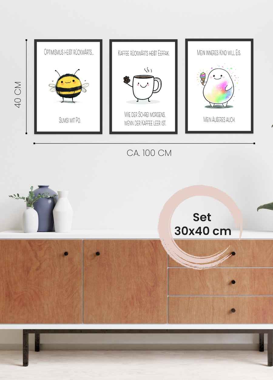 Lustige Sprüche mit Charme 3er Posterset 30x40cm