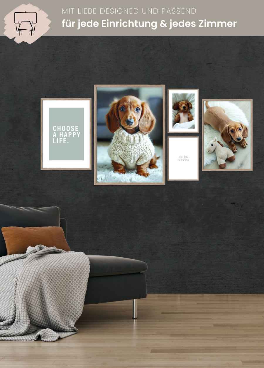 Dackelwelpen Poster Set Braun Wohnzimmer 1