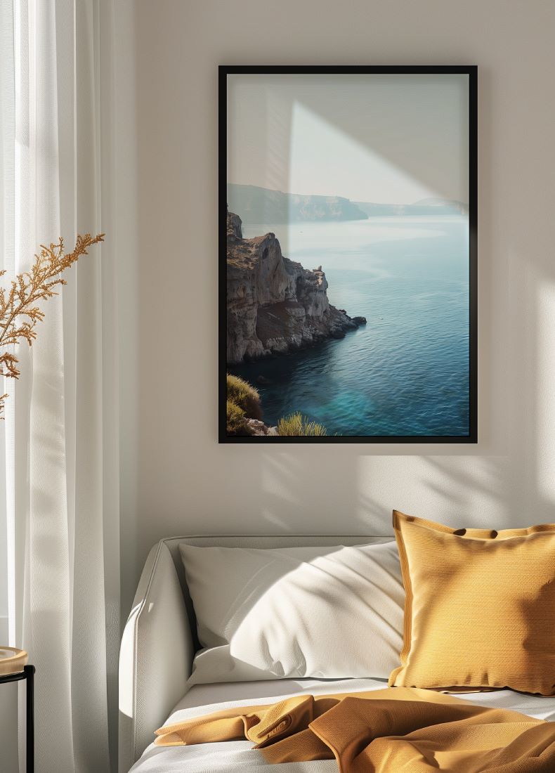 Gebirgslandschaft am Meer für dein Badezimmer