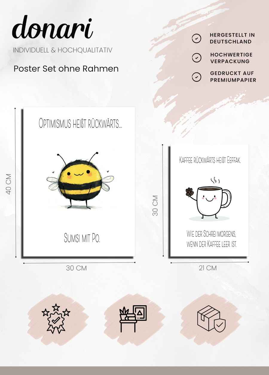 Lustige Sprüche mit Charme 3er Posterset Details
