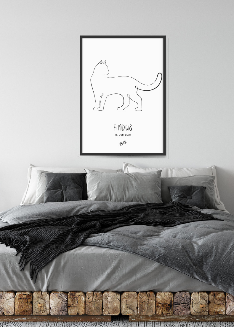 Poster mit Katzenbild schwarz weiß zum personalisieren