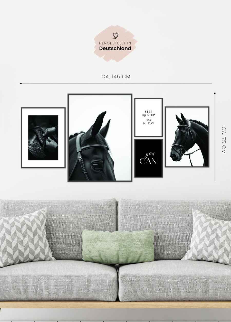 Pferde Poster Set Schwarz Weiß Wohnzimmer 