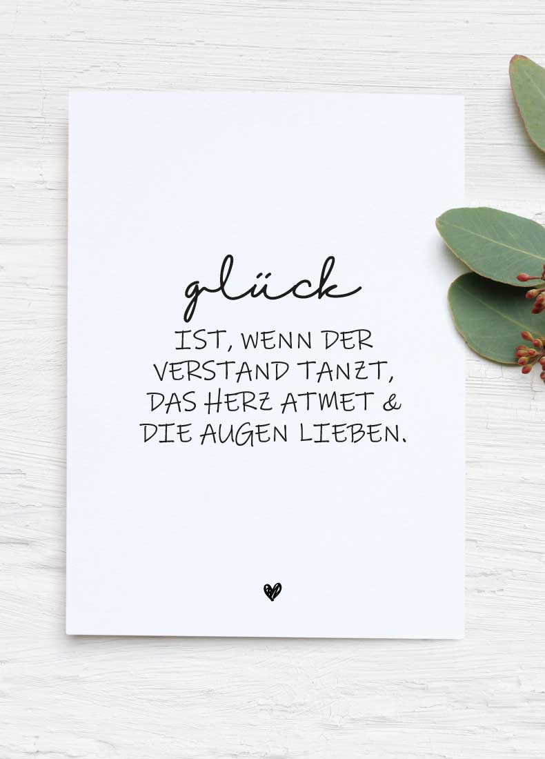 Postkarte Spruch "Glück ist, wenn der Verstand tanzt"