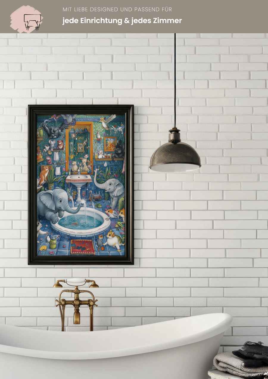 Elefantenfreude im Badezimmer Poster für dein Badezimmer