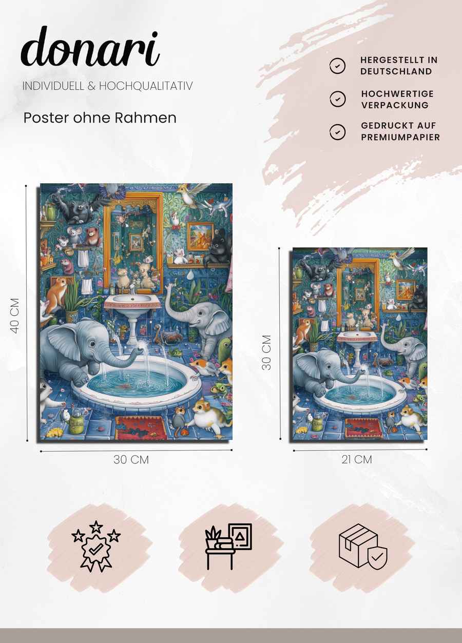 Elefantenfreude im Badezimmer Poster Details
