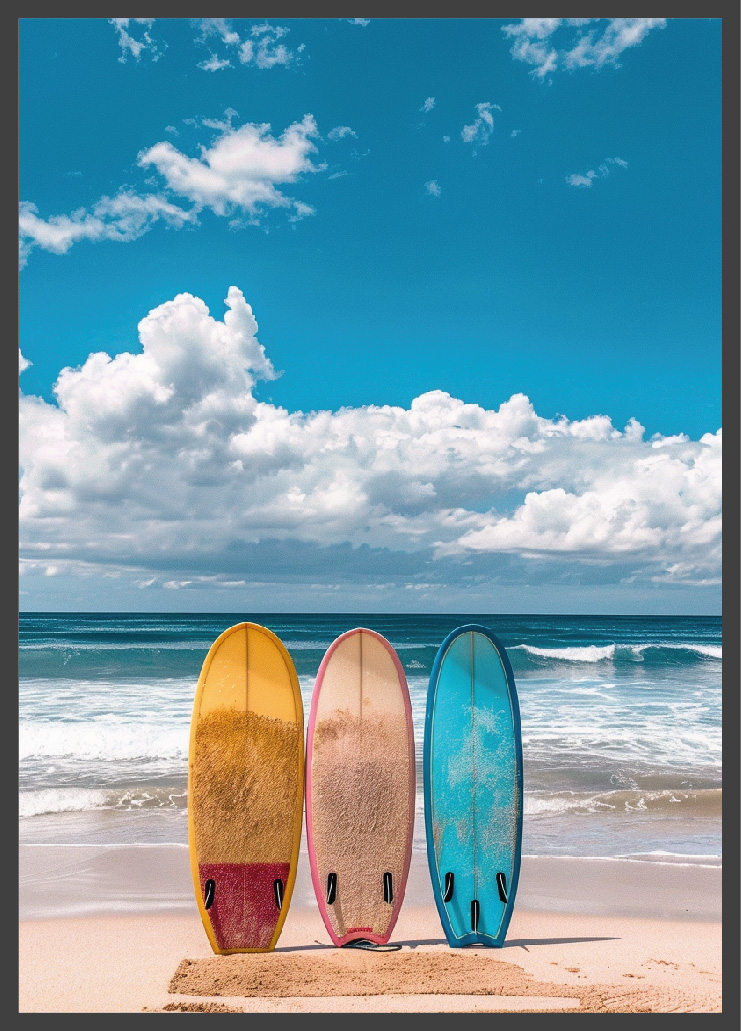 Poster | "Surfbretter am Meer" (Rahmen)