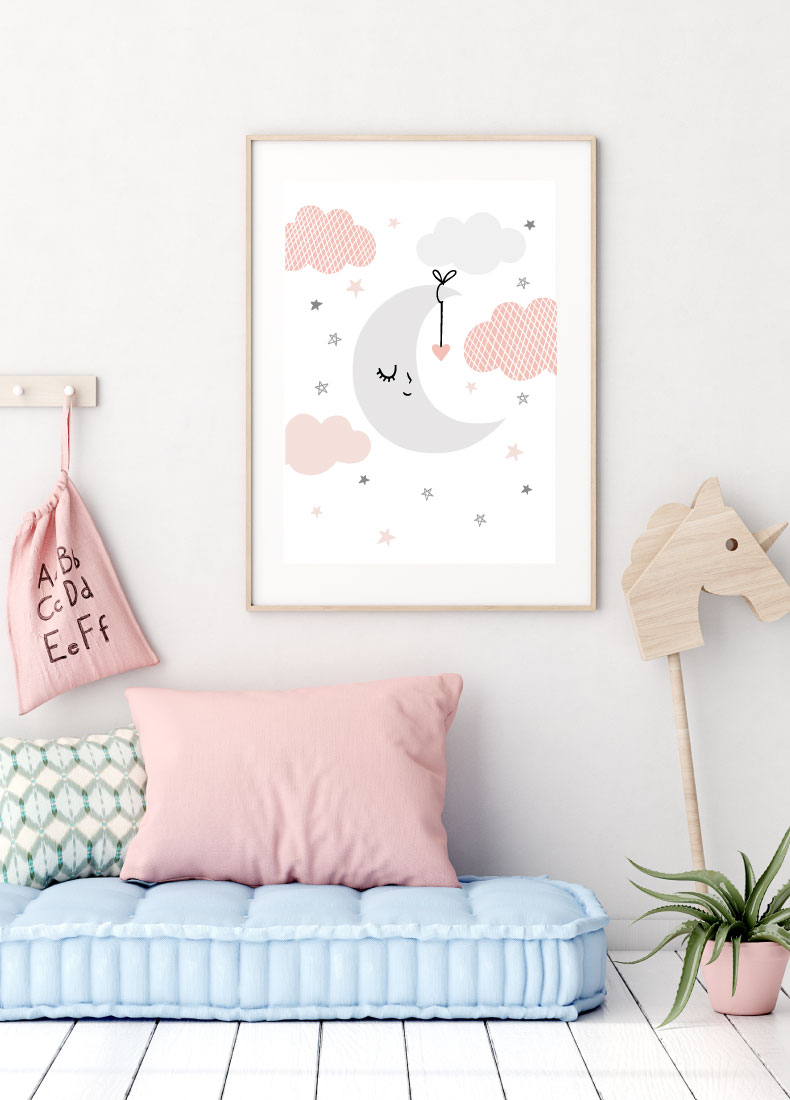 Wanddeko Mädchenzimmer in rosa mit Mond Bild