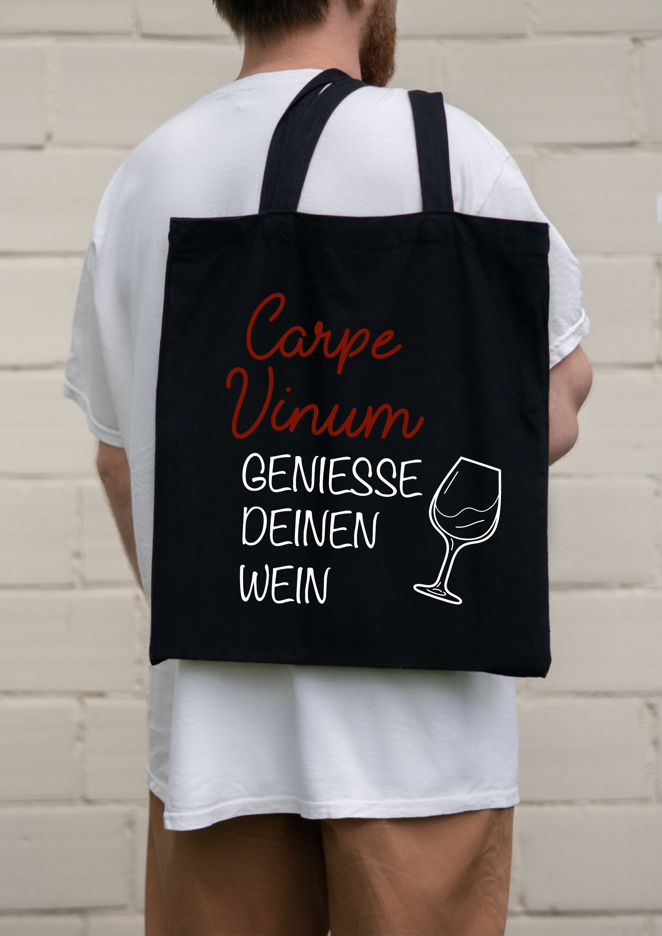 Baumwolltasche (schwarz) - Carpe Vinum - Szenebild  