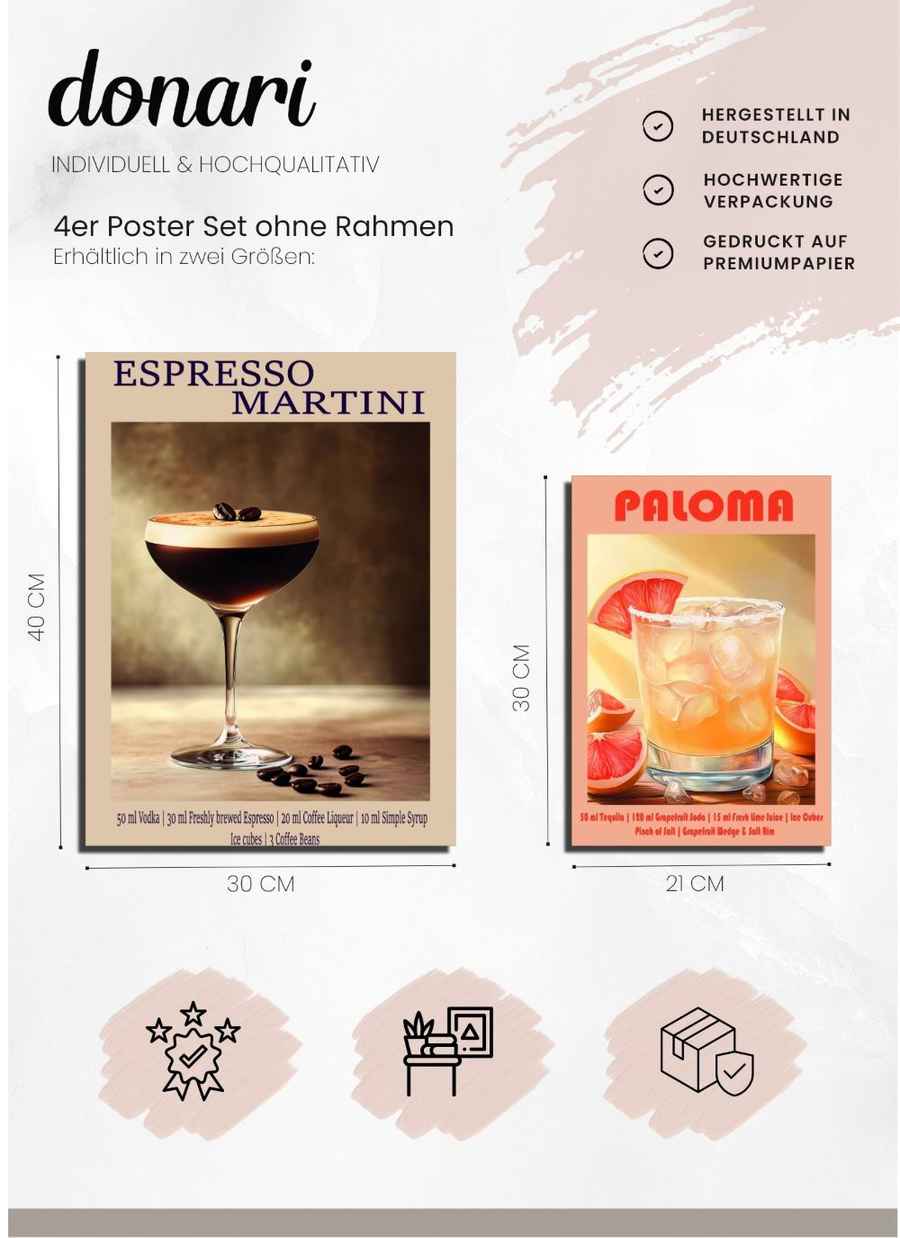 Classic Cocktails Poster Set Details