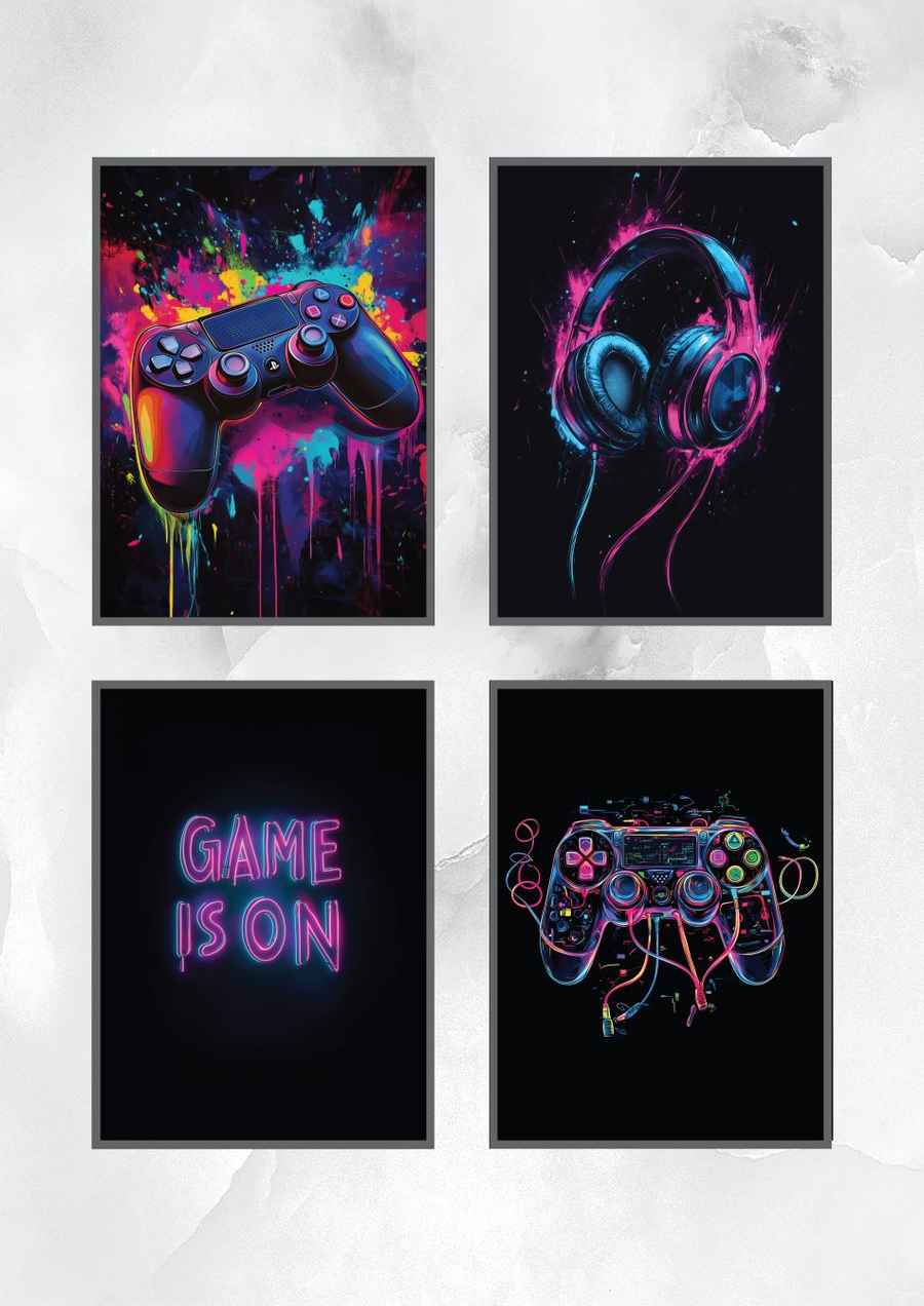 Neon Gaming Vibes Poster Set