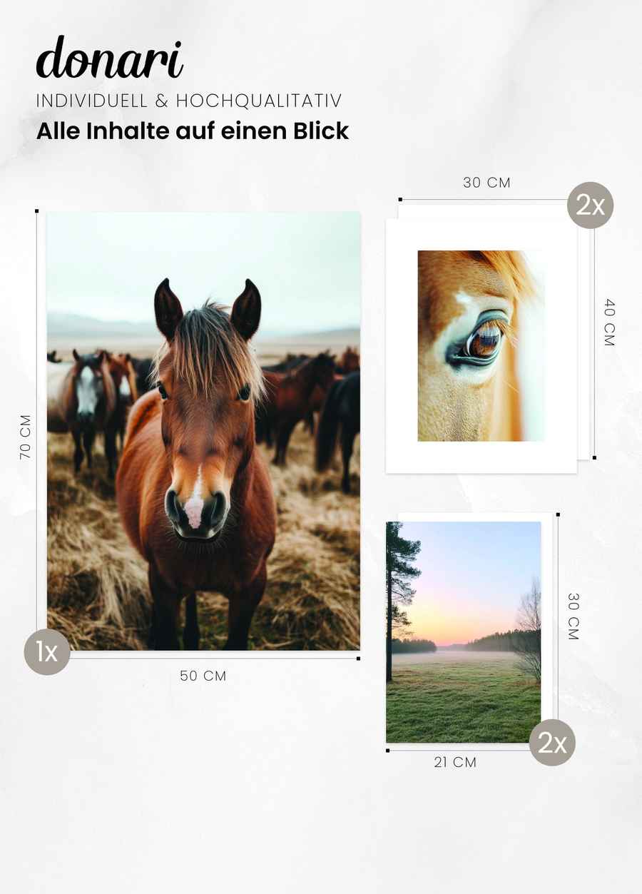 Pferde Poster Set im Nebel für dein Wohnzimmer