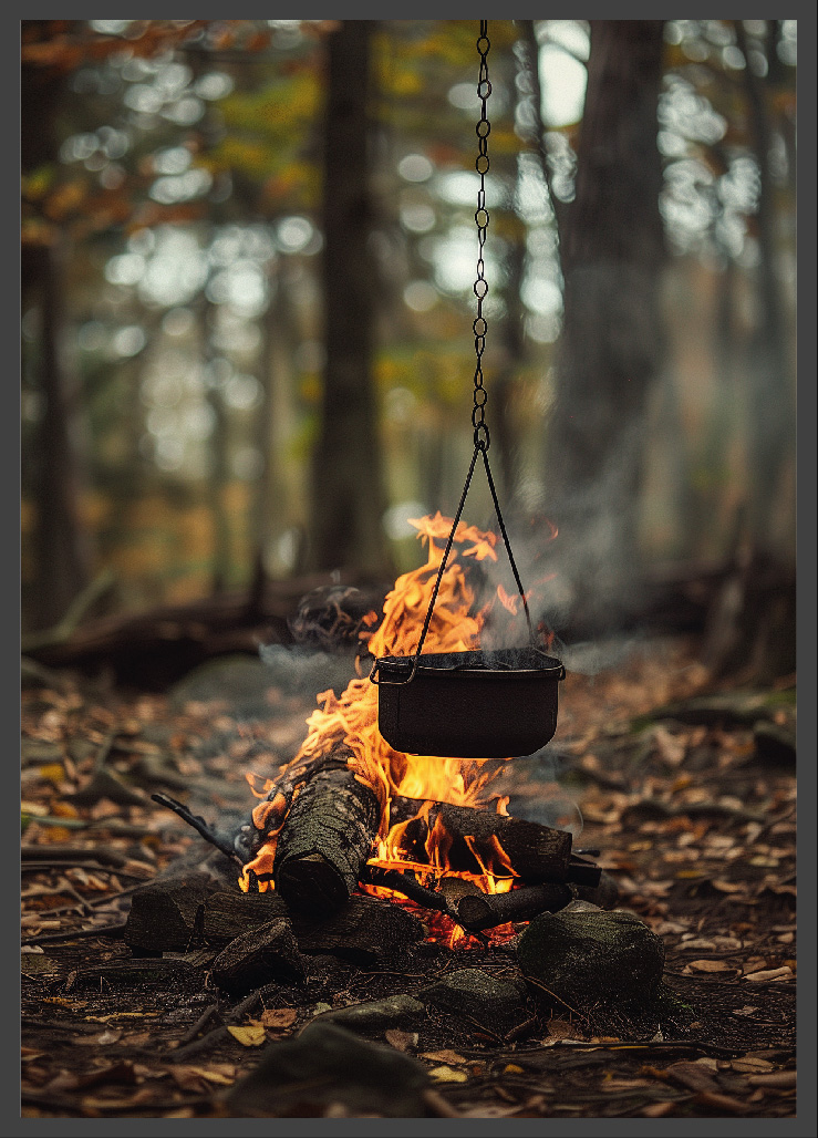 Poster | "Feuerstelle mit schwarzem Topf" (Rahmen)