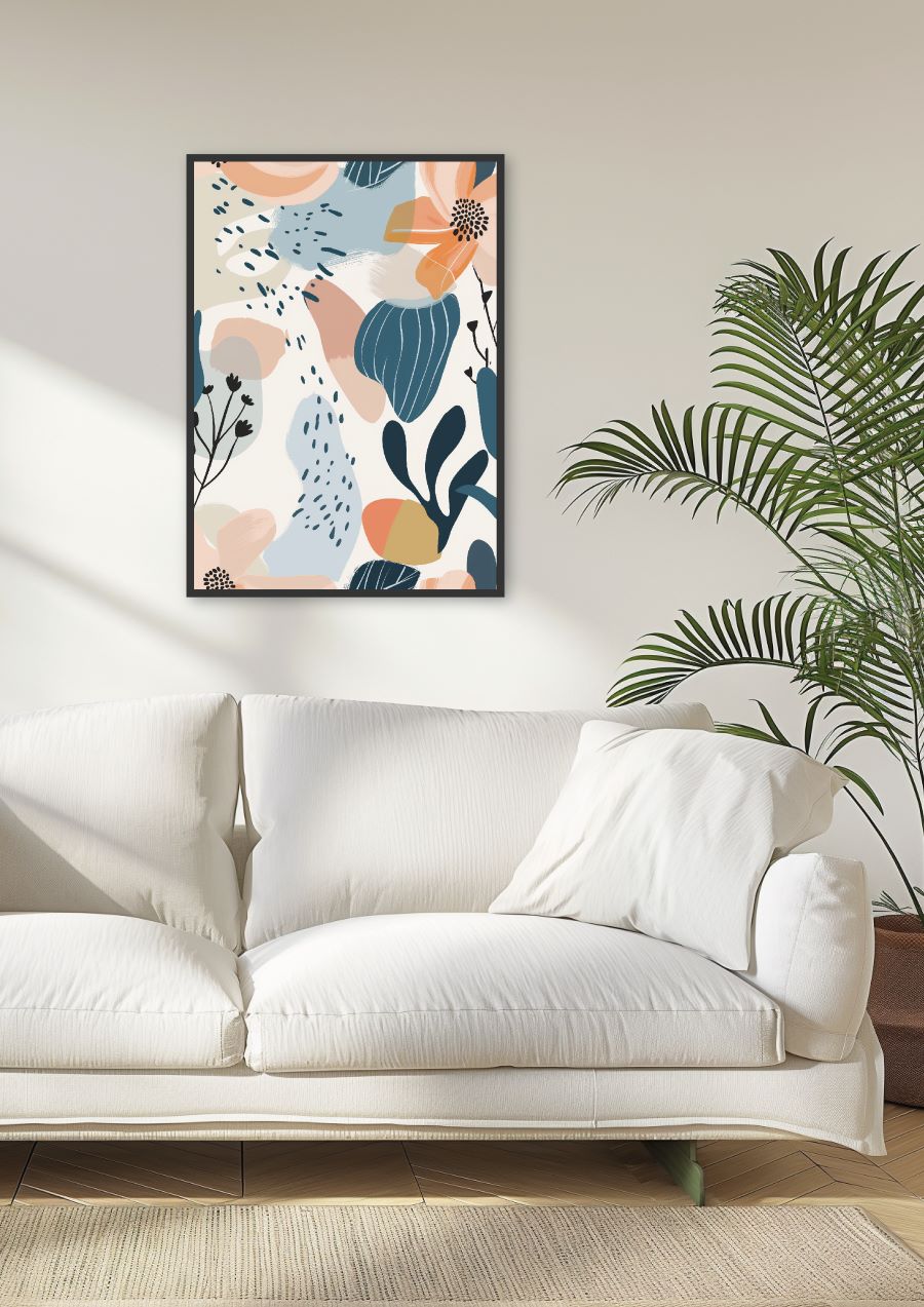 Poster | "Blumenposter Abstrakt Blau und Orange" (Szene)