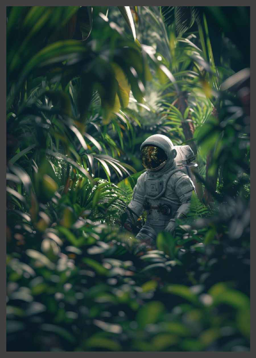 Astronaut im Dschungel Grün