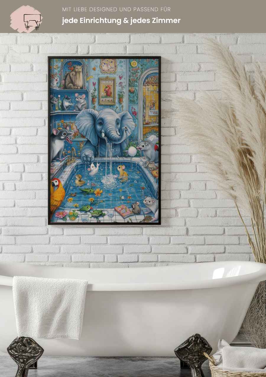 Planschparty im Tierparadies Poster für dein Badezimmer