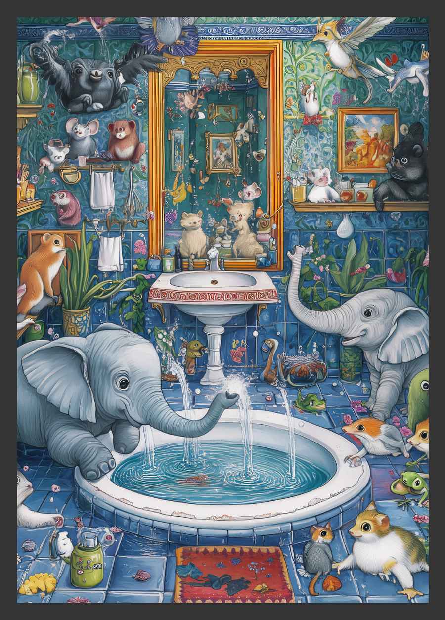 Elefantenfreude im Badezimmer Poster