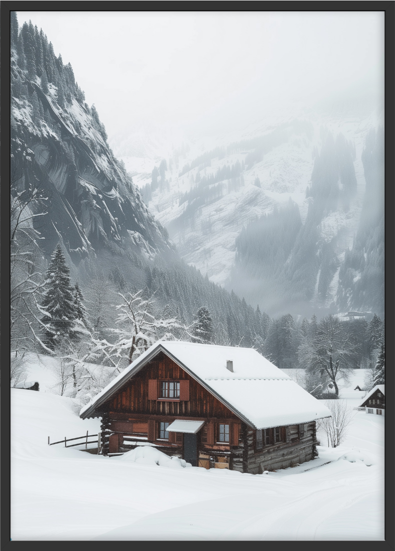 Poster | "Verschneites Haus im Winter" (Rahmen)