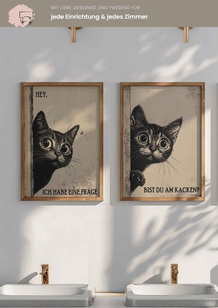 Ich habe eine Frage Katze Poster Set für deine Badezimmer