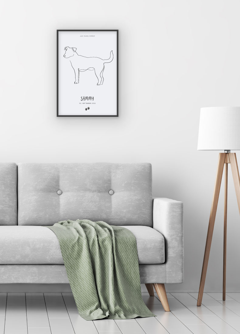 Personalisiertes Hunde Poster über der Couch