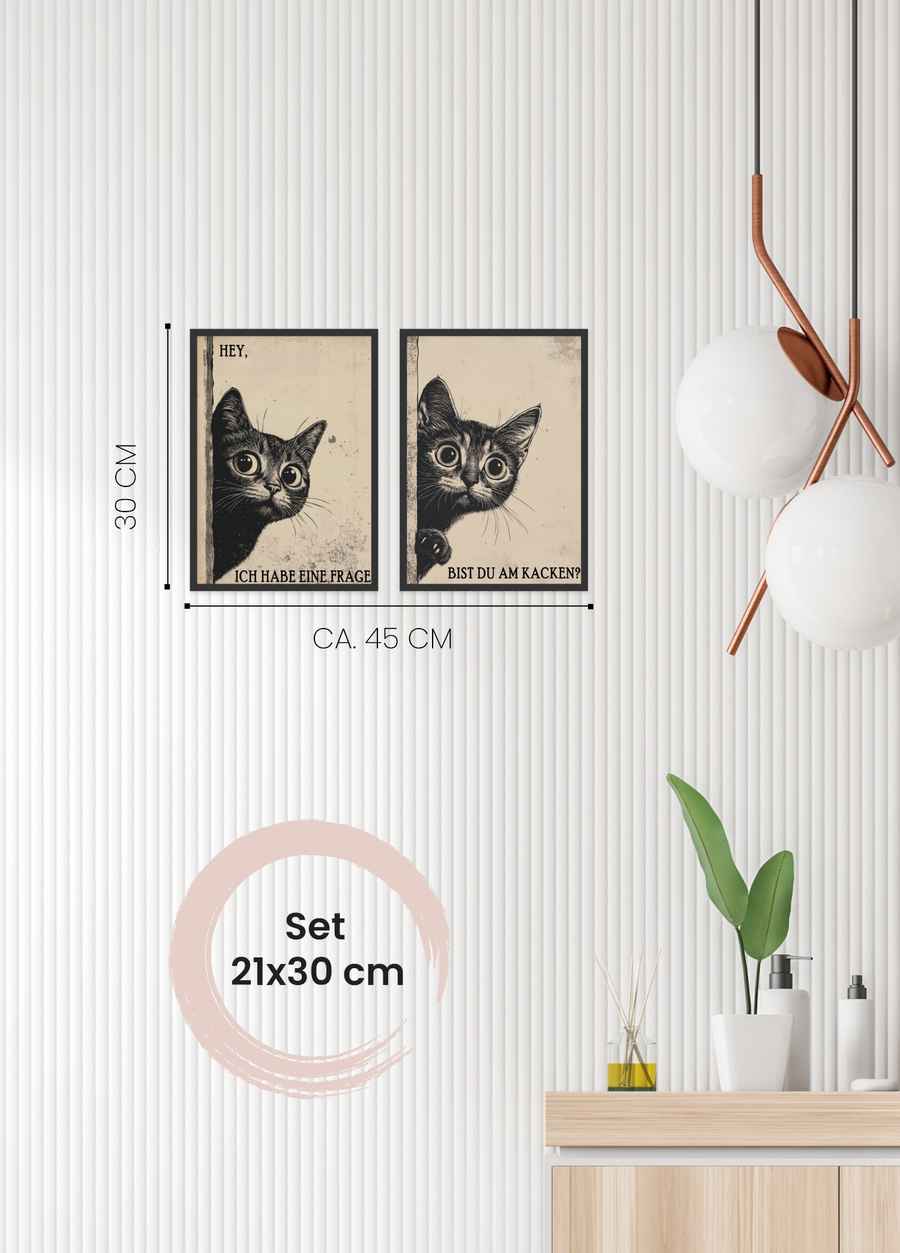 Ich habe eine Frage Katze Poster Set für deine Badezimmer in 21x30cm