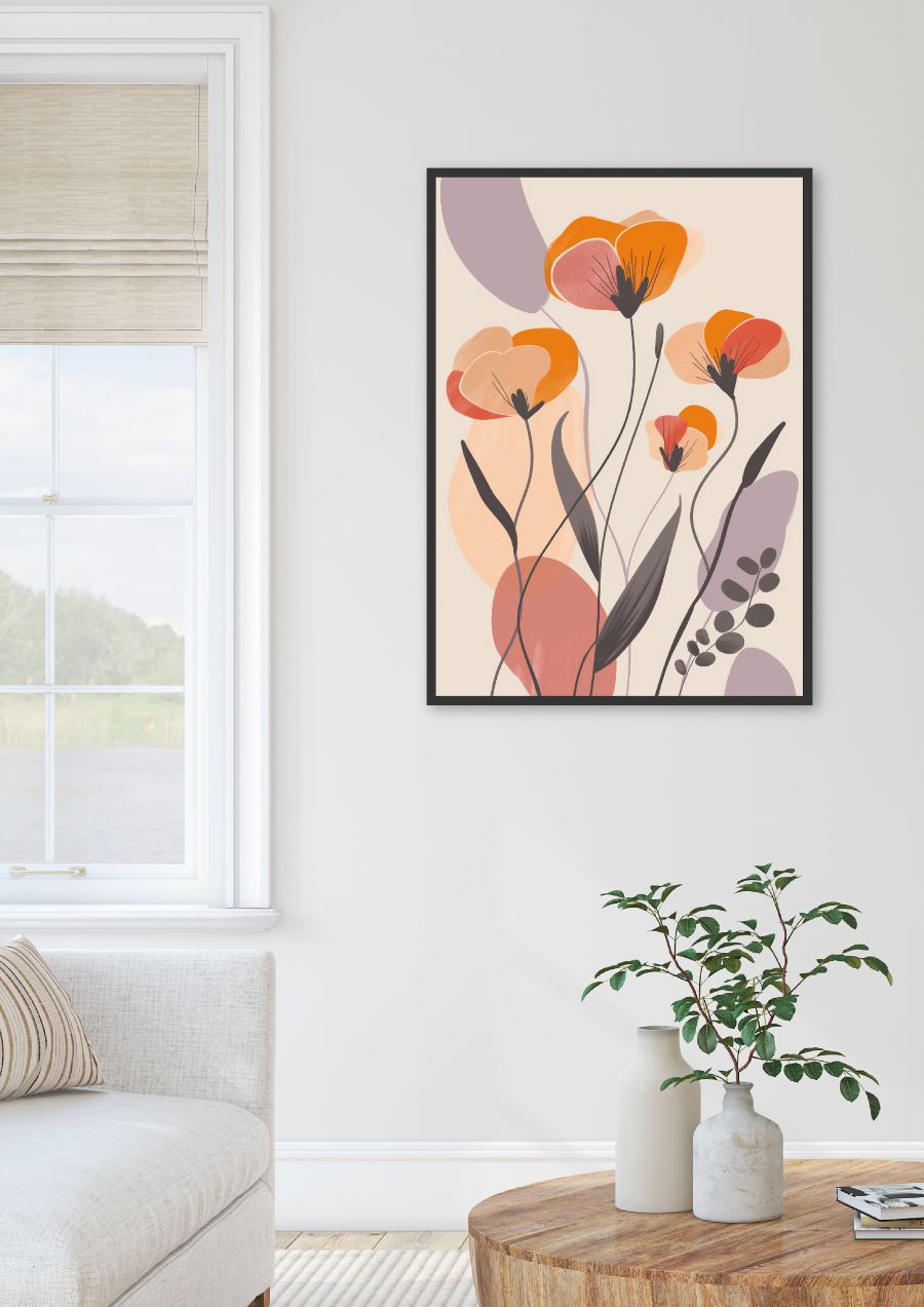 Poster | "Wasserfarben Blumen lila, orange und beige" (Szene)