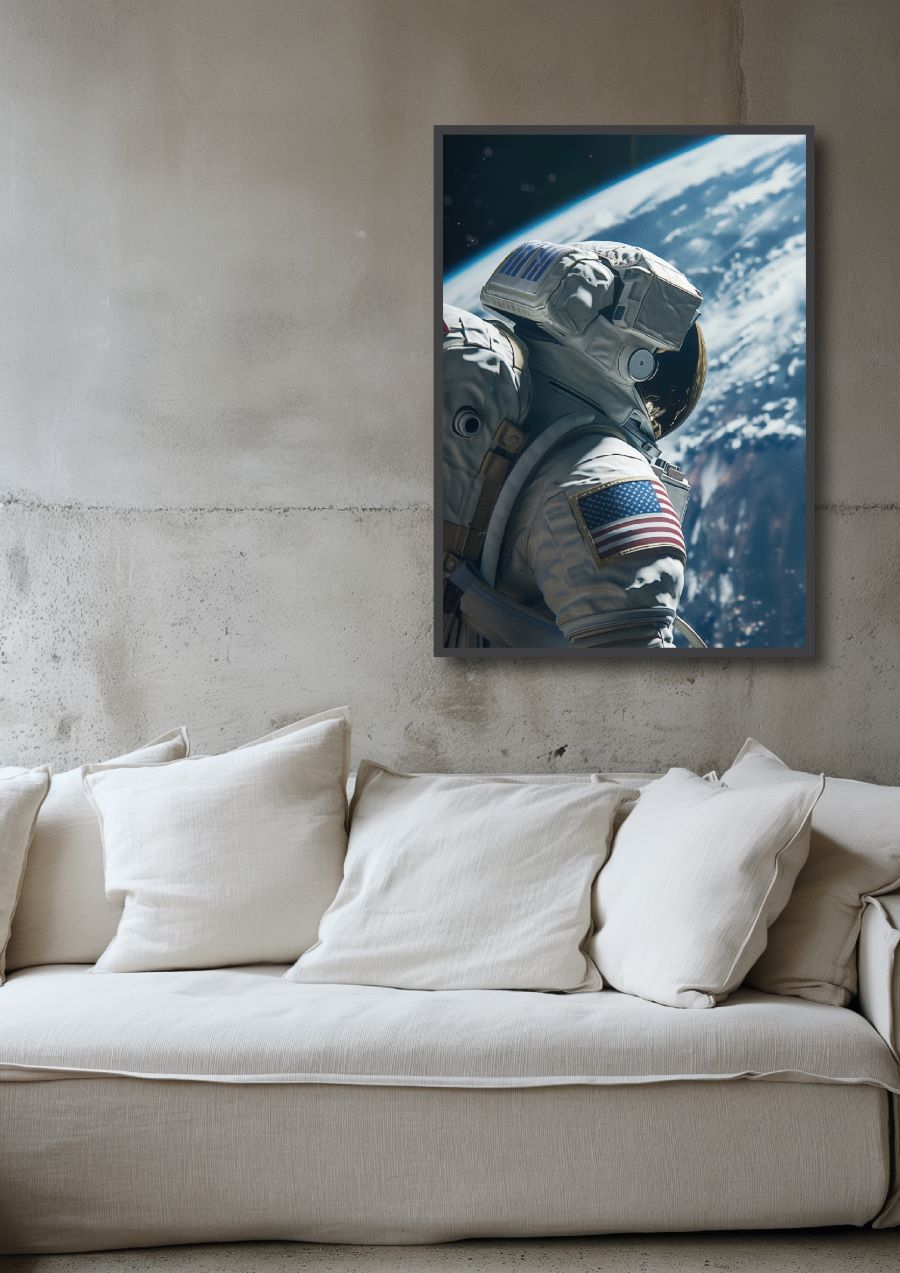 Astronaut blickt auf die Erde für dein Wohnzimmer