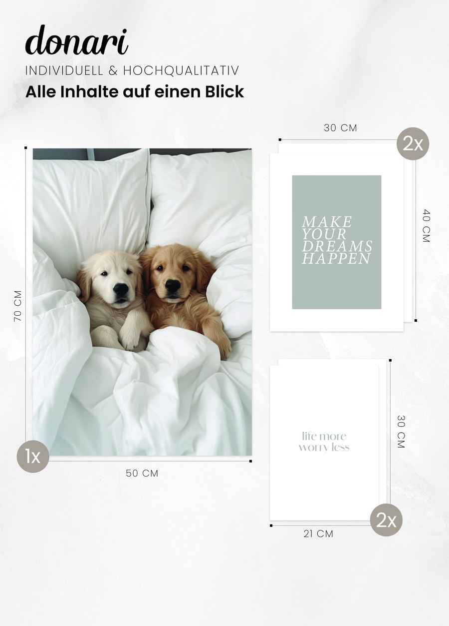 Golden Retriever Welpen Poster Set Weiß Braun