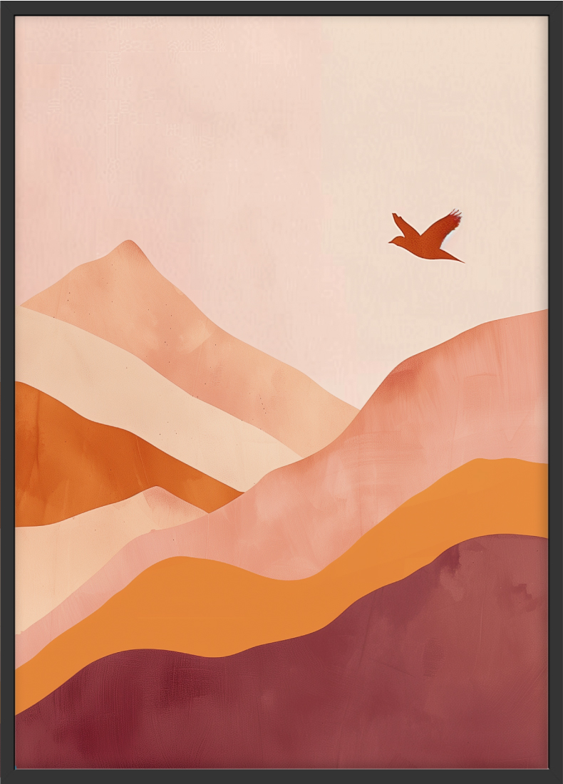 Poster | "Abstrakter Vogel zwischen Berggipfeln" (Rahmen)