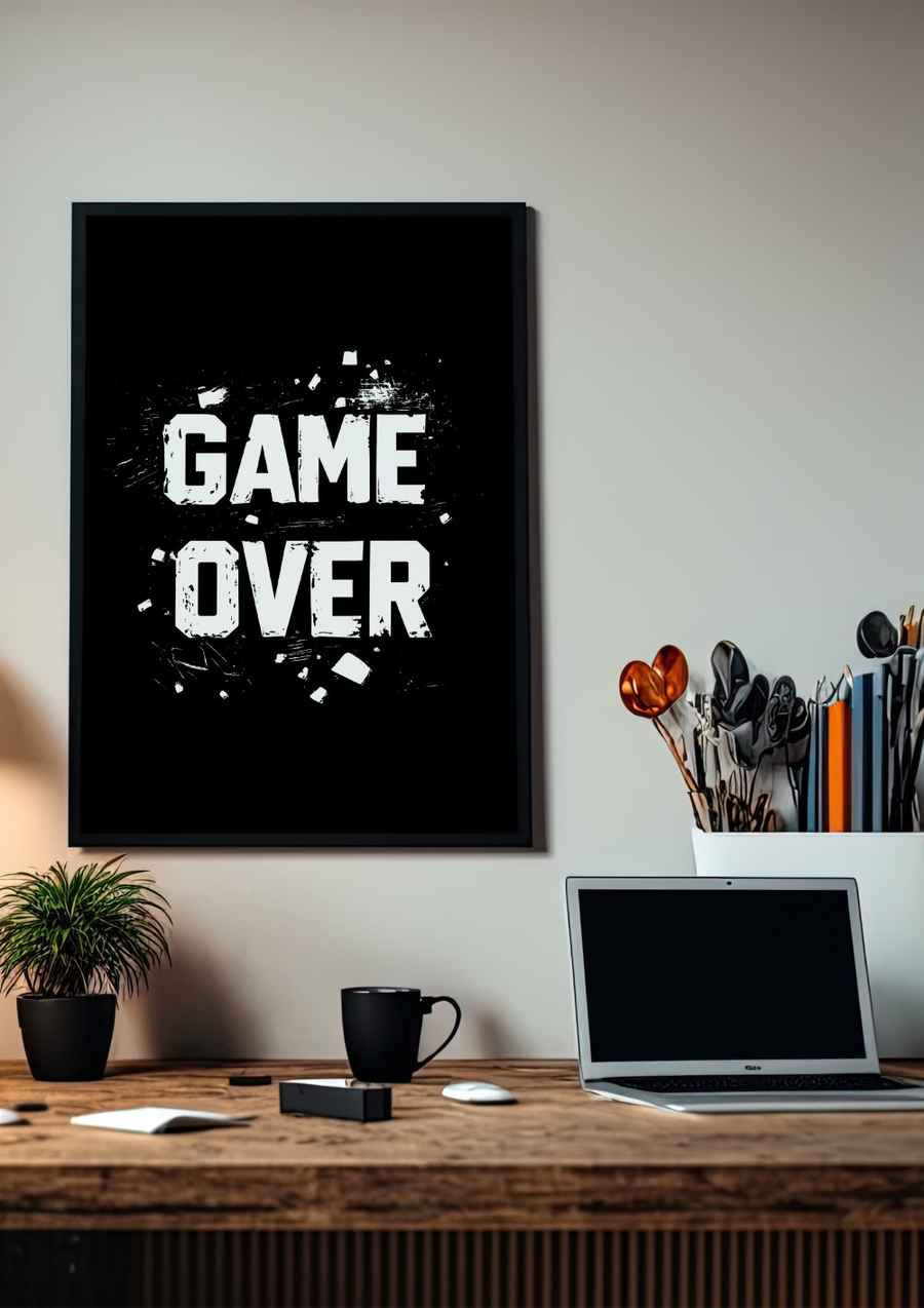 Game Over Poster in schwarz weiß