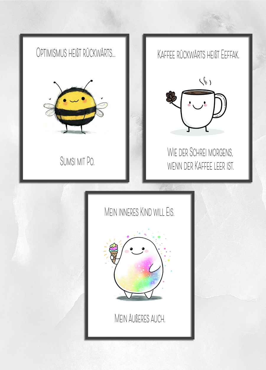 Lustige Sprüche mit Charme 3er Posterset