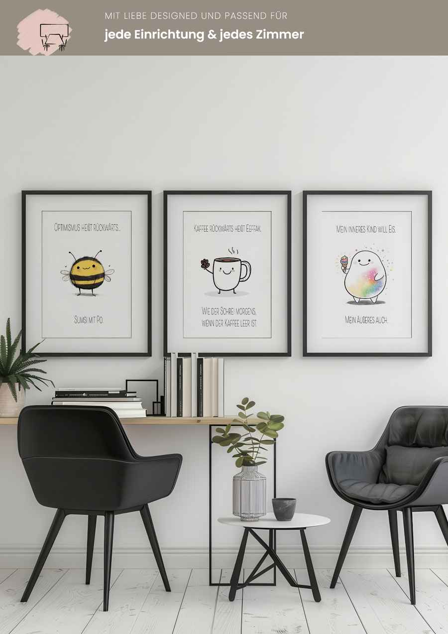 Lustige Sprüche mit Charme 3er Posterset für dein Büro