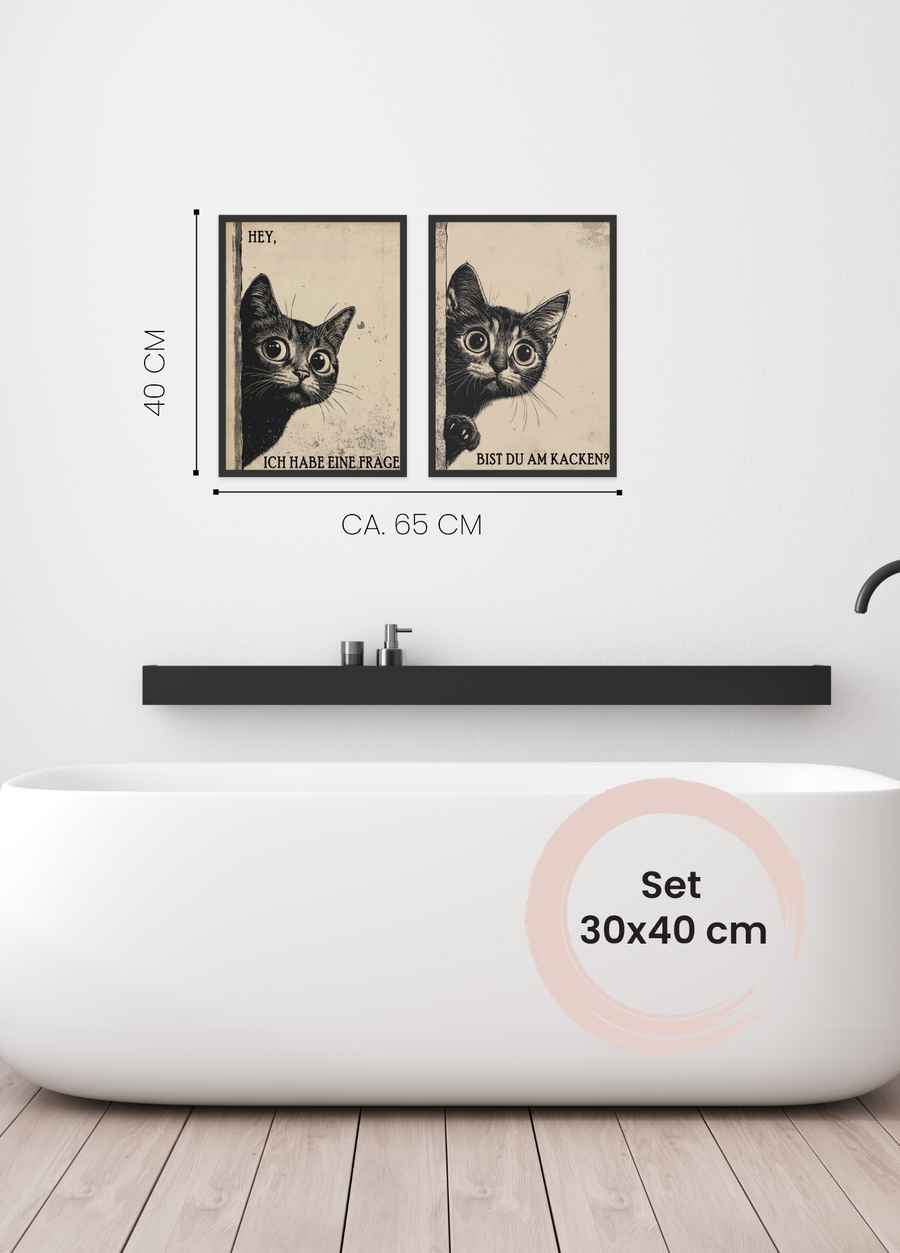 Ich habe eine Frage Katze Poster Set für deine Badezimmer in 30x40cm