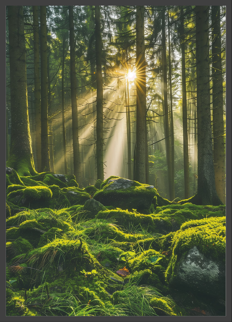 Poster | "Waldlandschaft im Sonnenuntergang" (Rahmen)