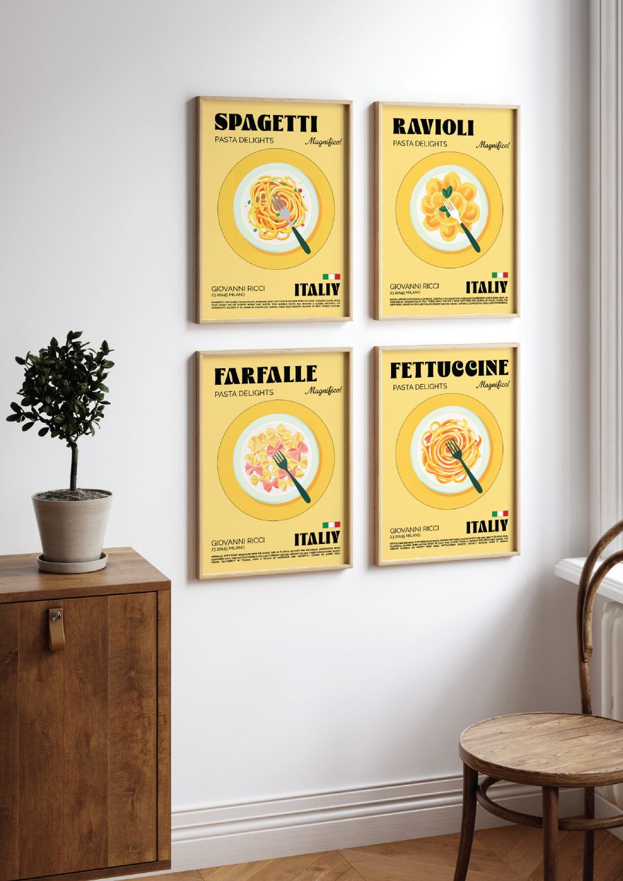 Pasta Delights Magnifico! Poster auf dem Teller für dein Wohnzimmer