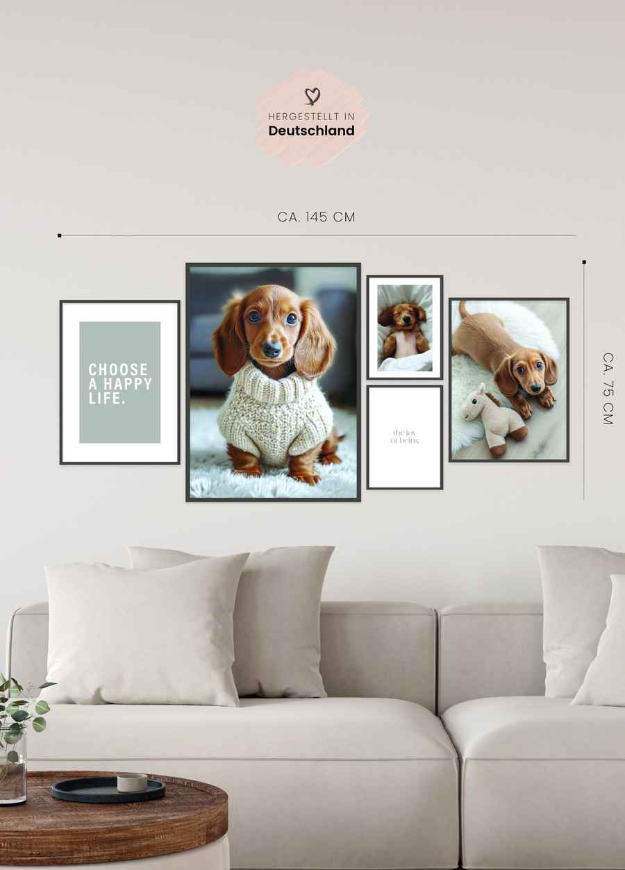 Dackelwelpen Poster Set Braun Wohnzimmer